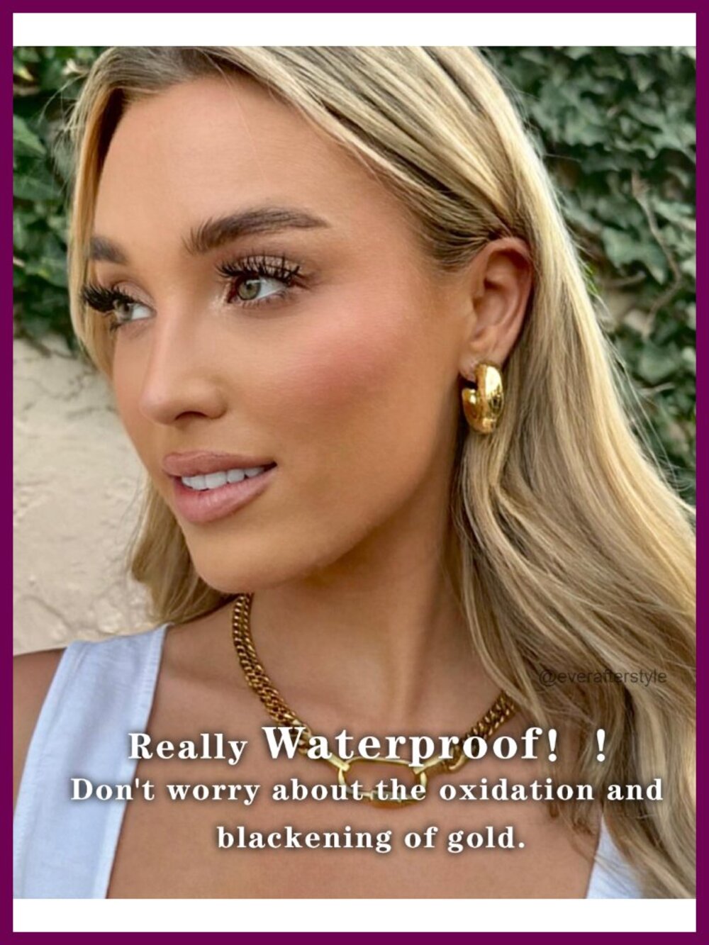 Waterproof Chunky Gold Hoops Earrings Non Tarnish 14K Gold Plated - Picture 6 of 6